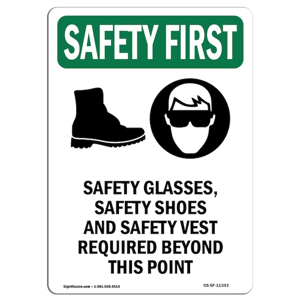 OSHA Sign, Glasses W/ Symbol, 18in X 12in Aluminum, 12" W, 18" H, Portrait